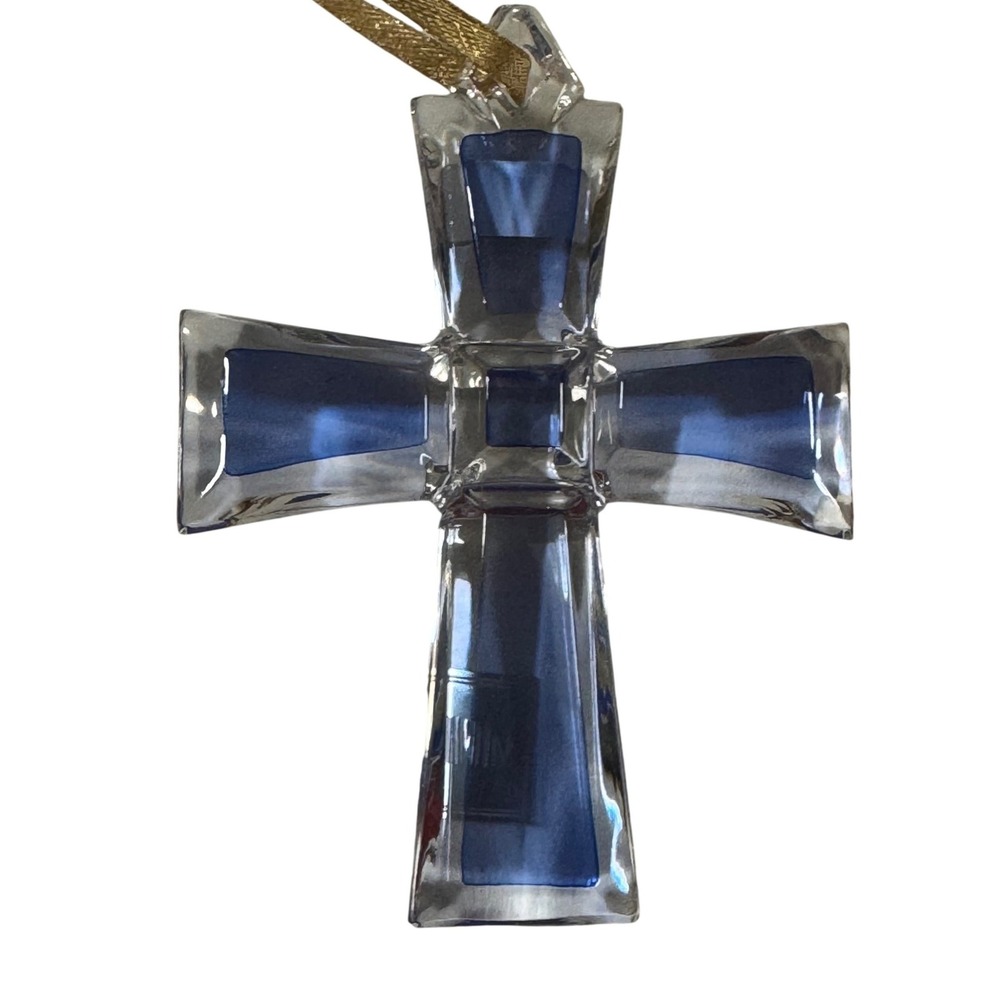 Mikasa Germany Cobalt Blue Clear Crystal Cross Ornament in Original Box - Picture 4 of 4